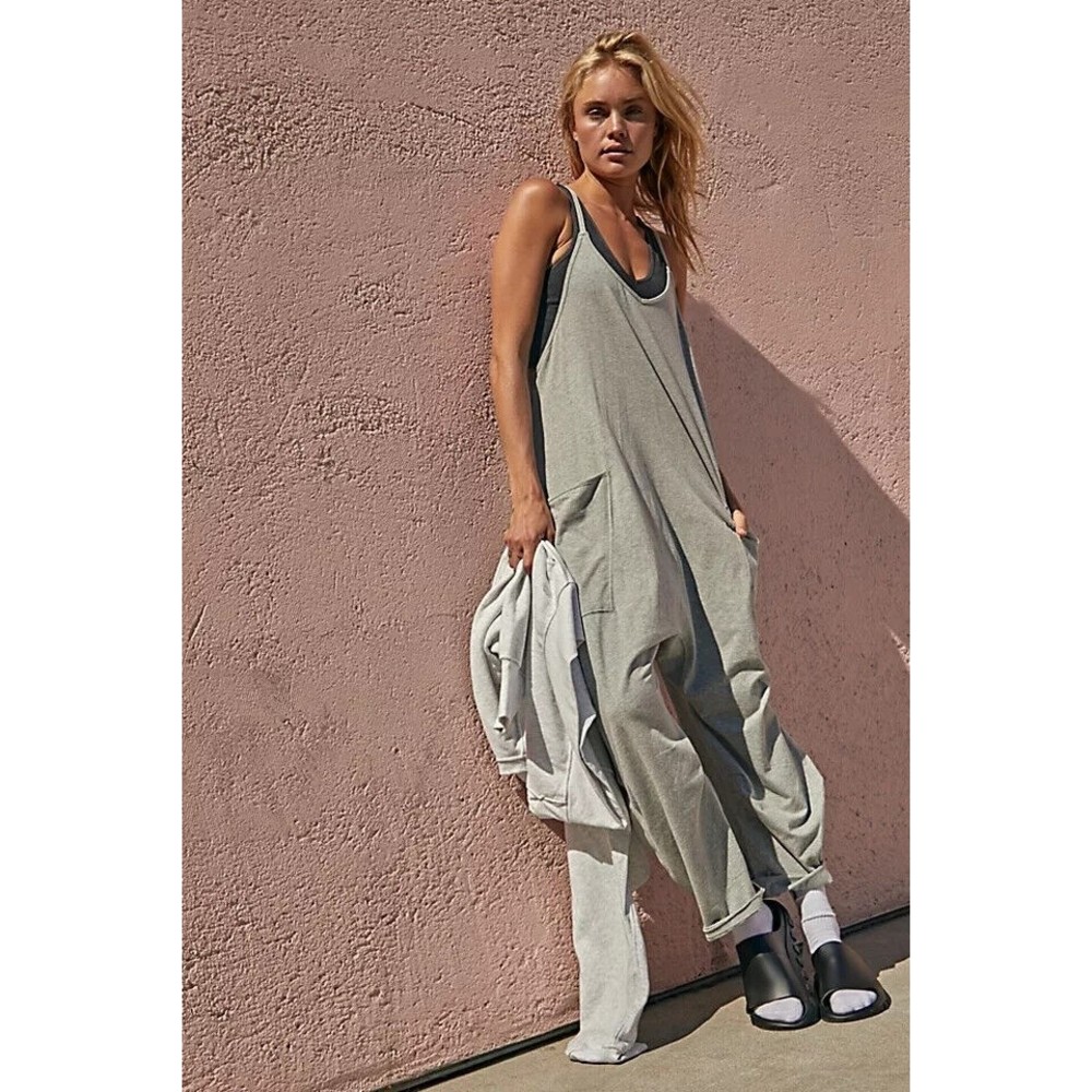 Free People Movement Hot Shot One-piece jumpsuit Size M heather gray knit